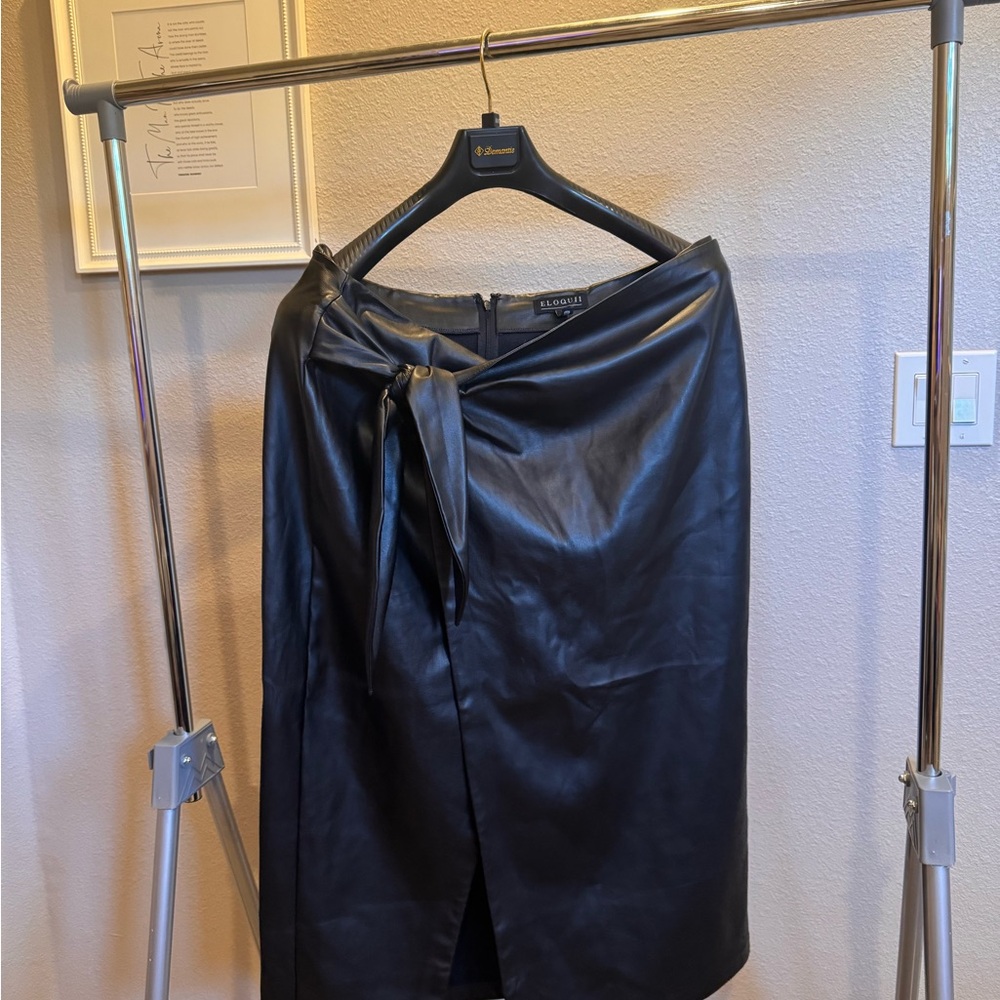 Eloquii Black Midi Wrap Skirt Tie Front